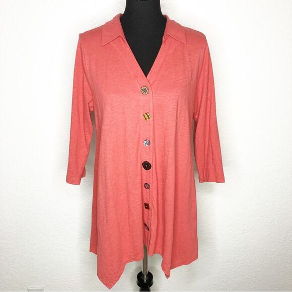 Soft Surroundings rust burnt orange decorative button front tunic top Medium - Picture 1 of 14